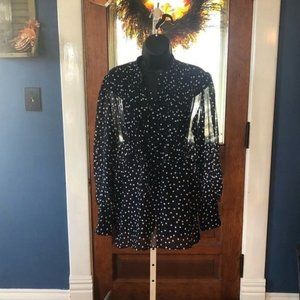 801 George SHEER Polka Dot Print Tie Waist Blouse